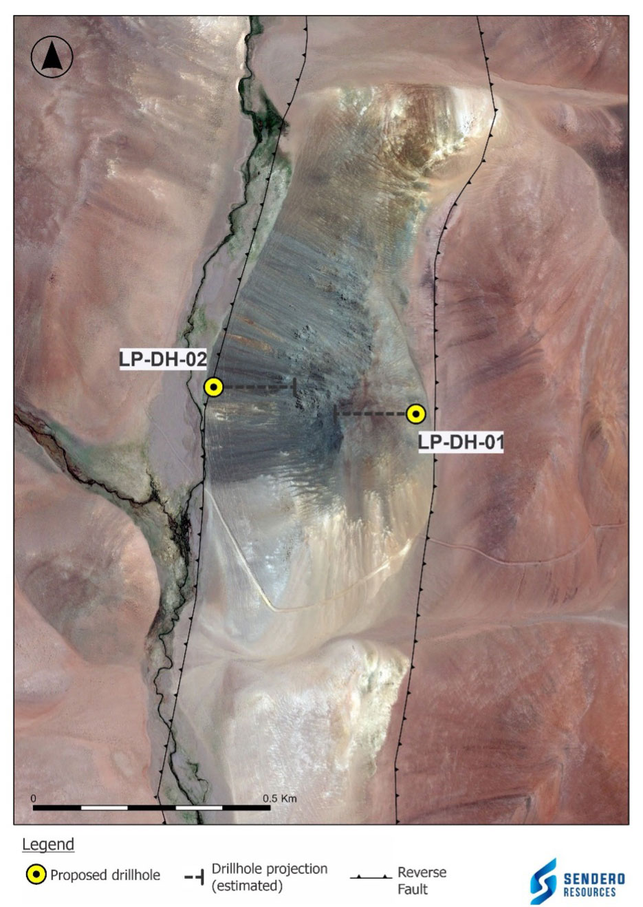 La Peña Target showing planned initial drill holes